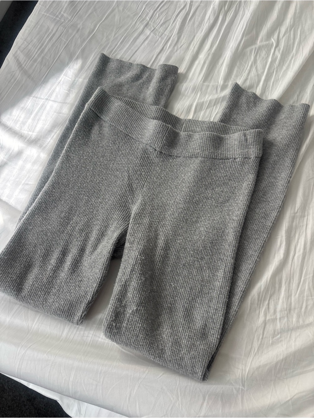 Gray Ribbed Knit Mini Flared Leggings